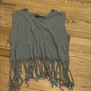 Ocean Drive Gray Fringe Tank Top